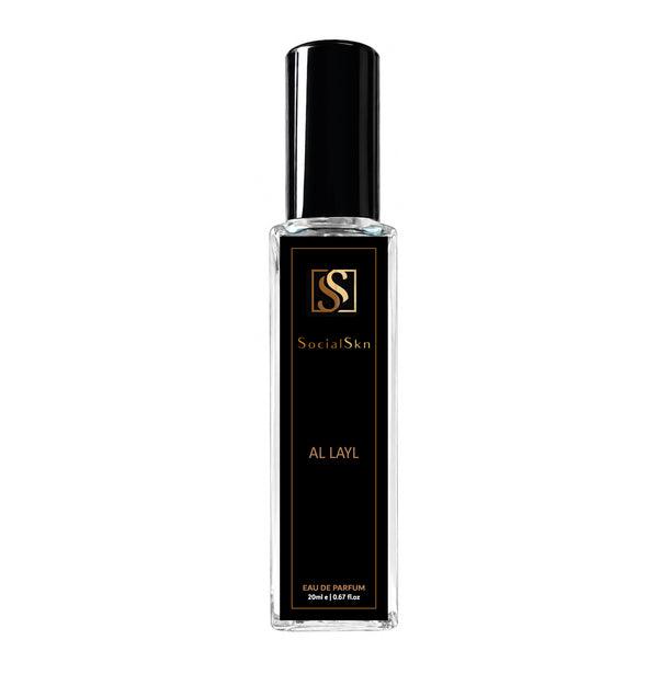 Socialskn AL LAYL EDP 20ml inspired by Louis Vuitton Ombre Nomade. A smoky oud rose woody long-lasting unisex luxury perfume