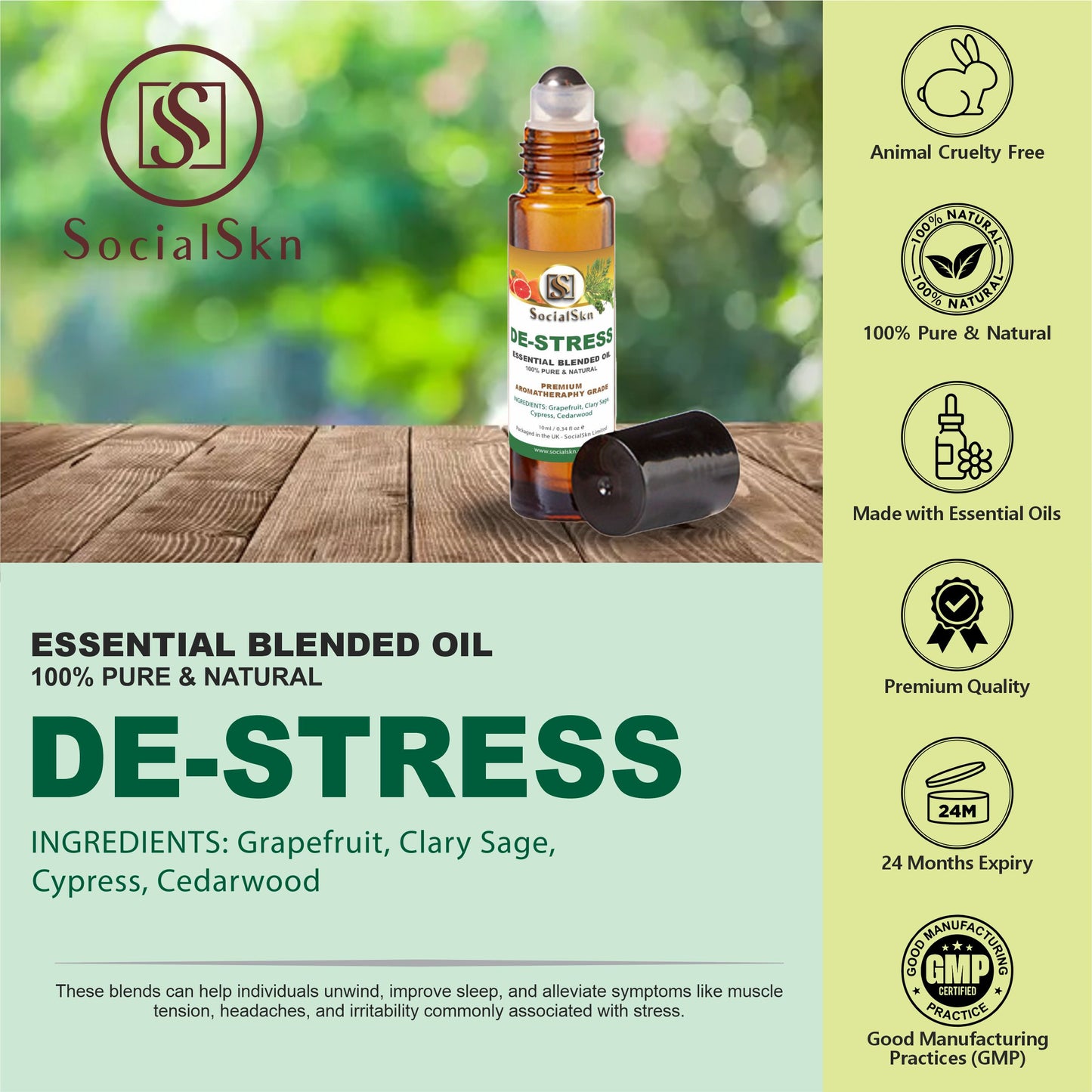 De-Stress Pure Essential Oil | Stress Relief Oil Blend | SocialSkn