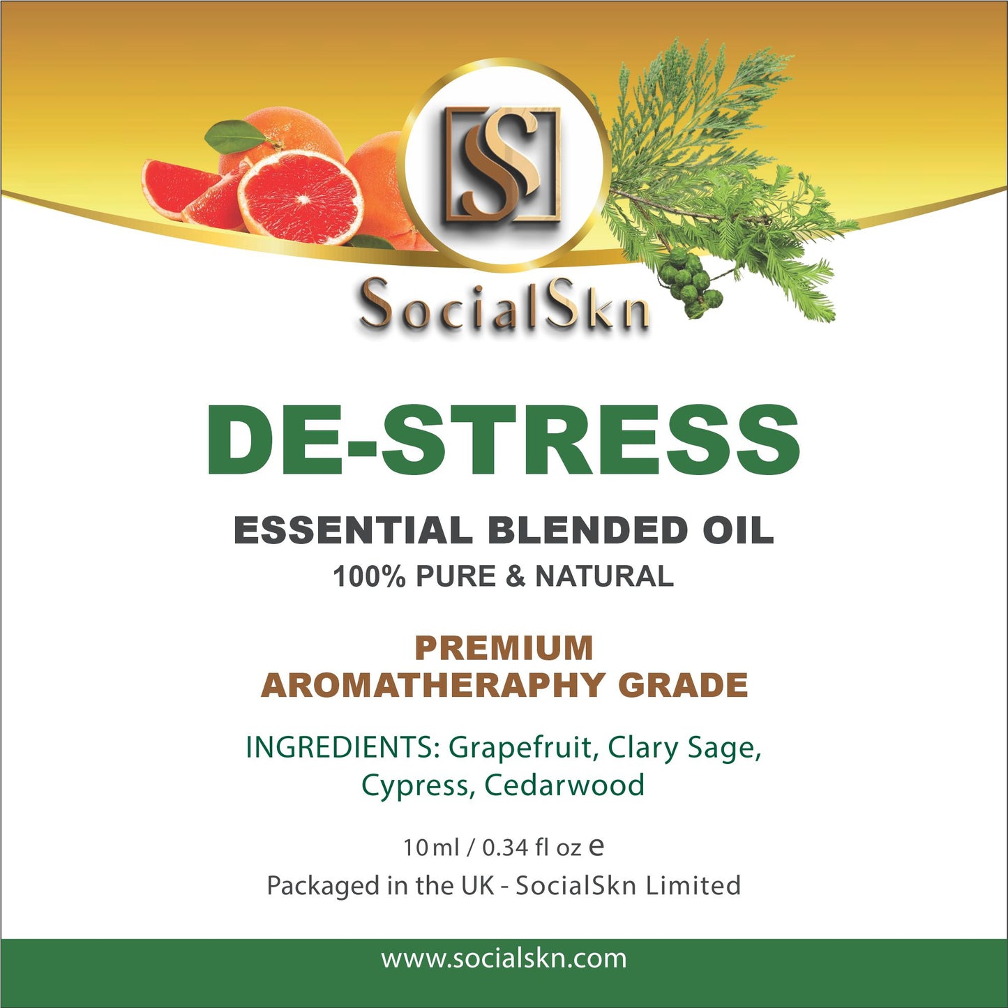 De-Stress Pure Essential Oil | Stress Relief Oil Blend | SocialSkn