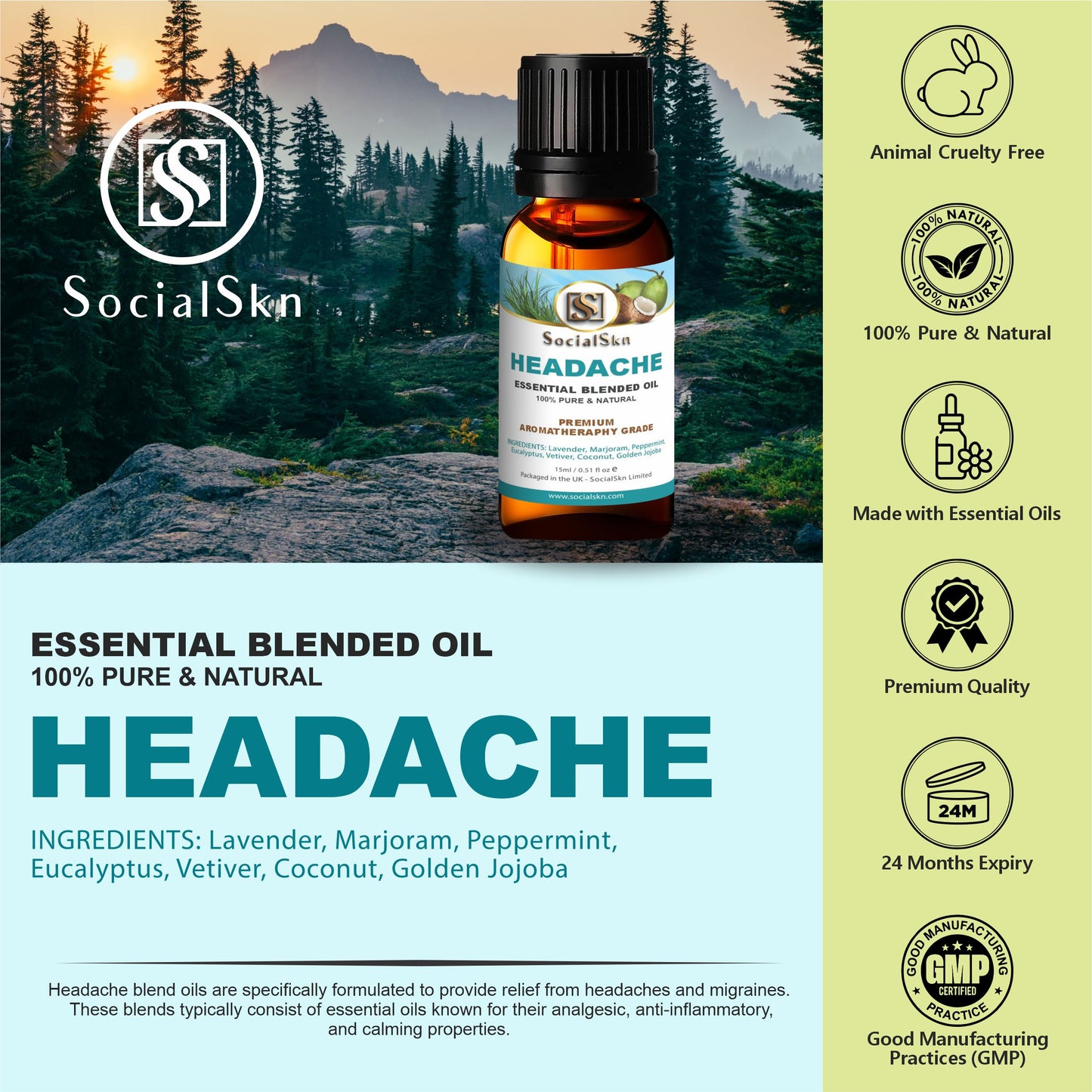 Headache Blend Oils | Headache Blend Essential Oils | SocialSkn
